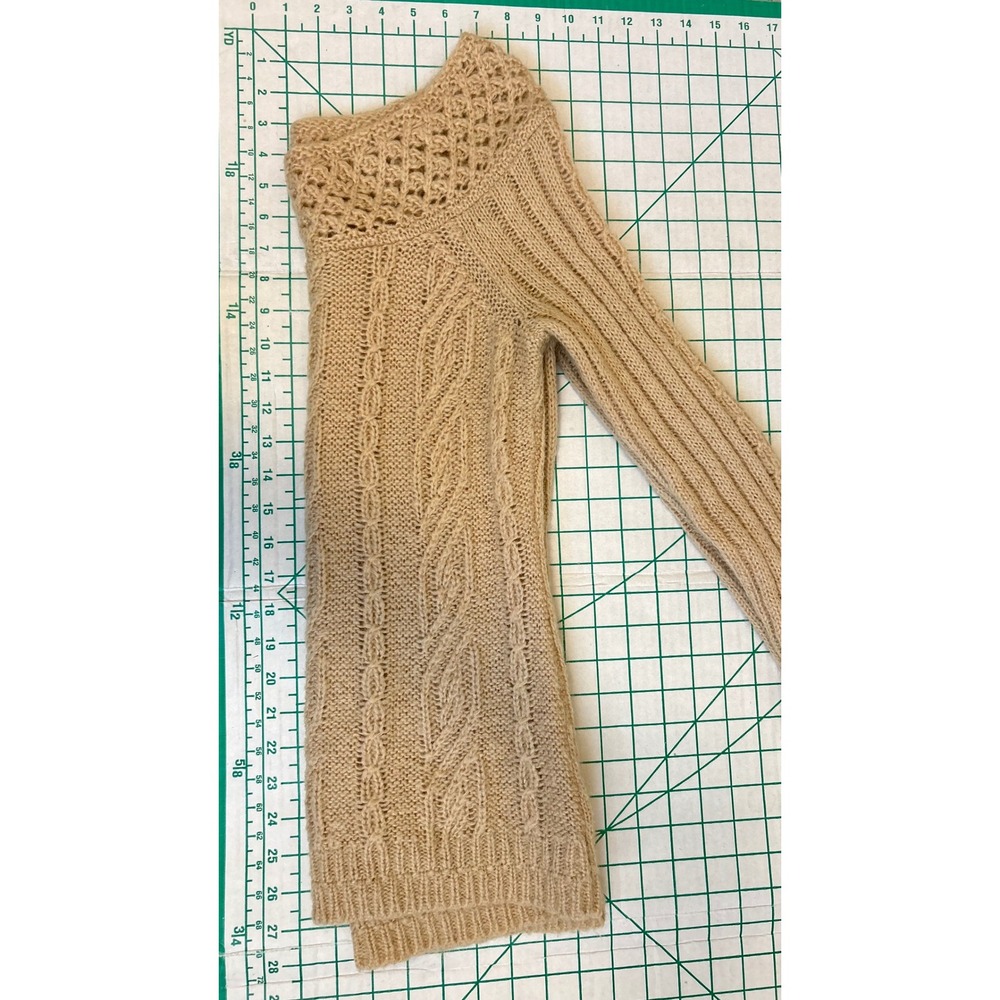 Y2K LOFT Mohair Blend Knit Sweater Beige Scoop Off Shoulder Size S Pointelle - Picture 5 of 9